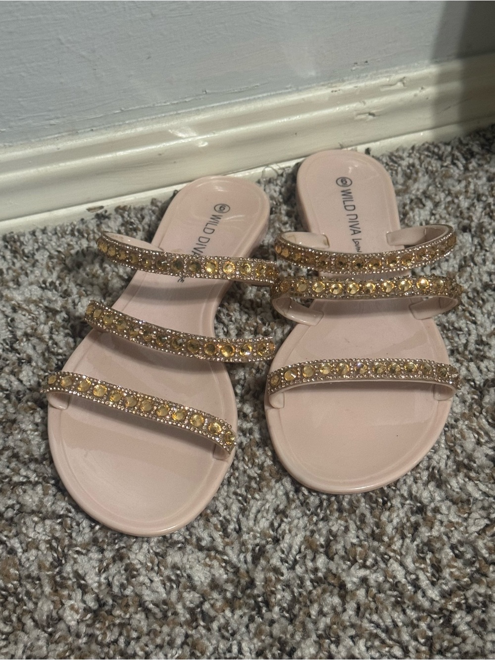 DIVA Lounge Blush Pink Jeweled Triple-Strap Slide Sandals